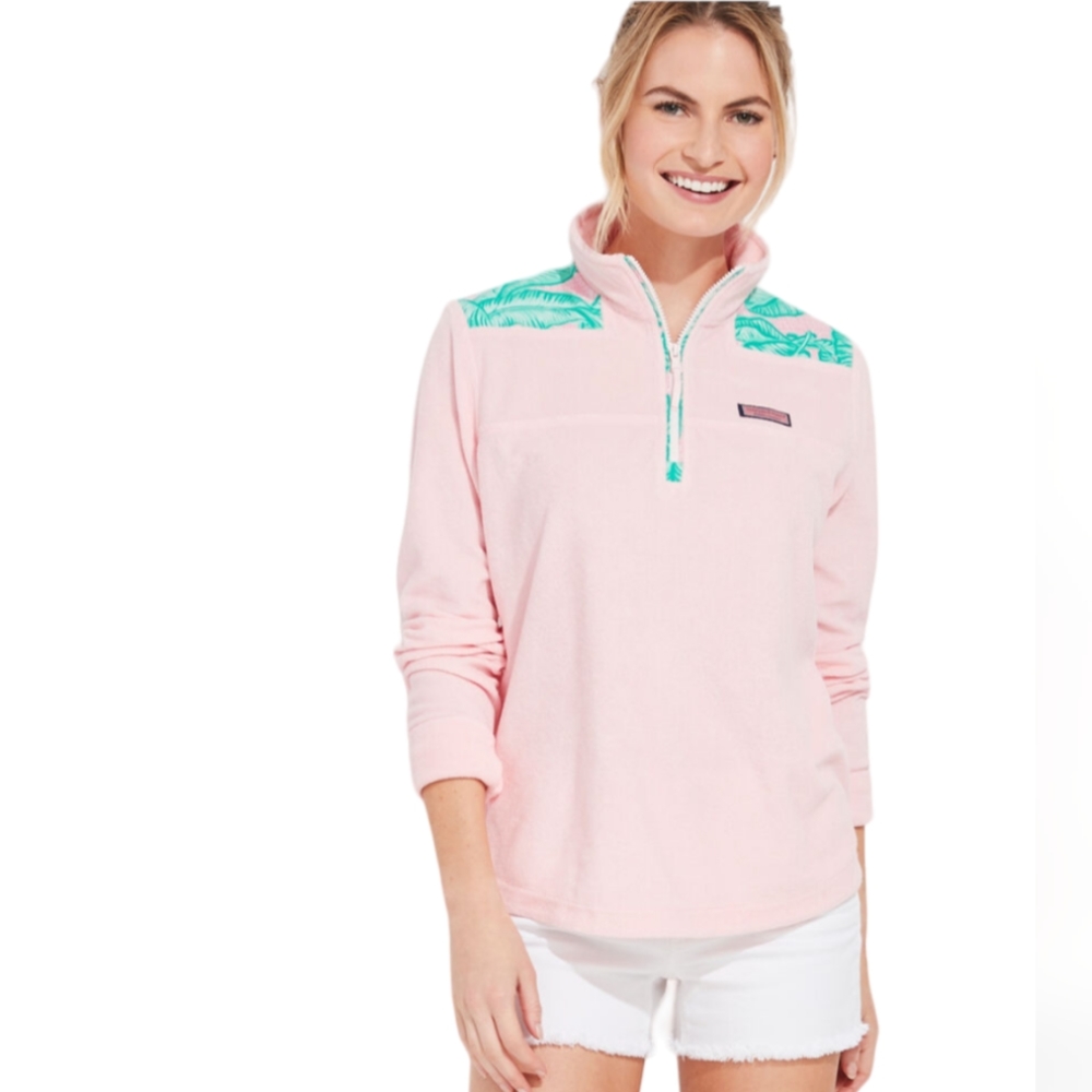 Vineyard Vines Pink Banana Leaf Terry Relaxed Shep Shirt